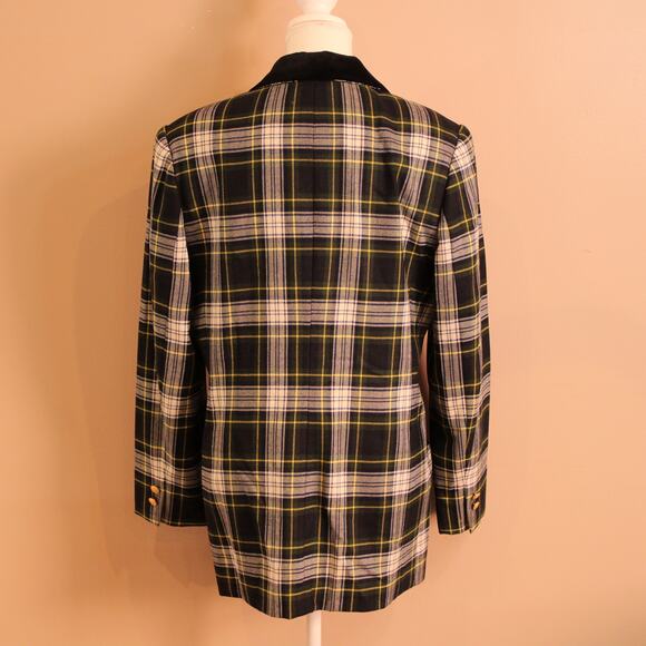 VTG Women's Pure Wool Hunter Green Plaid Blazer, Lined w/ Gold Buttons sz 6 - Picture 6 of 9